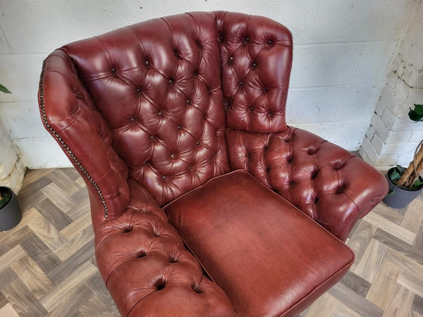 Vintage Dark Red Leather Chesterfield Chair Wingback