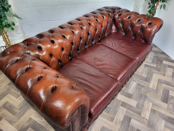 Vintage Oxblood Dark Red Leather Chesterfield Club Sofa 3 Seater