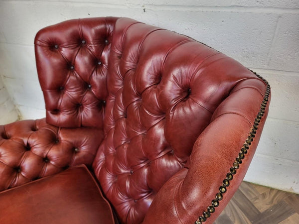 Vintage Dark Red Leather Chesterfield Chair Wingback