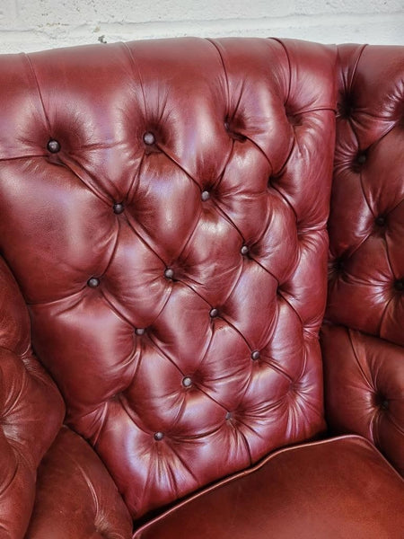 Vintage Dark Red Leather Chesterfield Chair Wingback