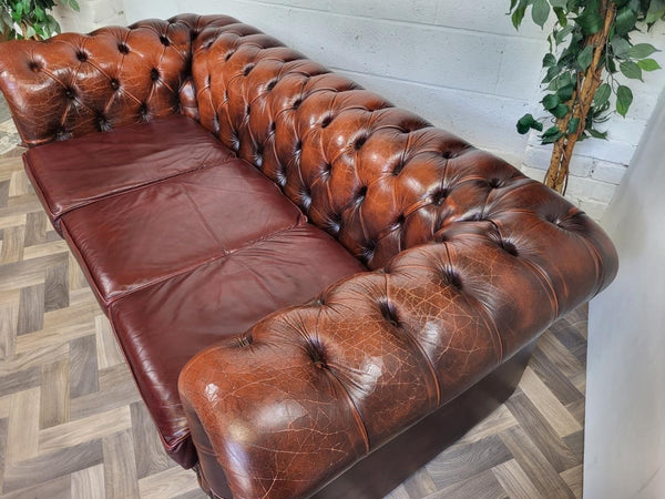 Vintage Oxblood Dark Red Leather Chesterfield Club Sofa 3 Seater