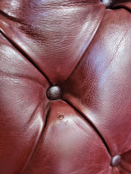 Vintage Dark Red Leather Chesterfield Chair Wingback
