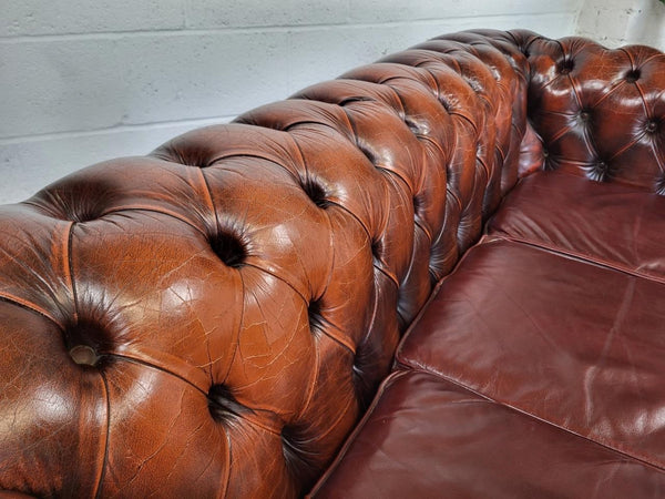 Vintage Oxblood Dark Red Leather Chesterfield Club Sofa 3 Seater