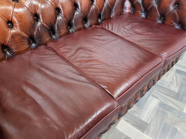 Vintage Oxblood Dark Red Leather Chesterfield Club Sofa 3 Seater
