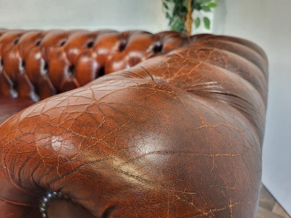 Vintage Oxblood Dark Red Leather Chesterfield Club Sofa 3 Seater