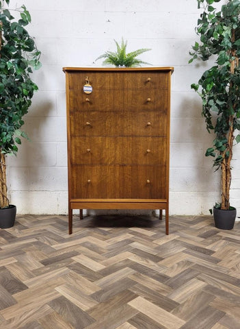 Vintage Mid-Century Vanson Walnut Chest Of Drawers Tallboy Retro Scandi MCM