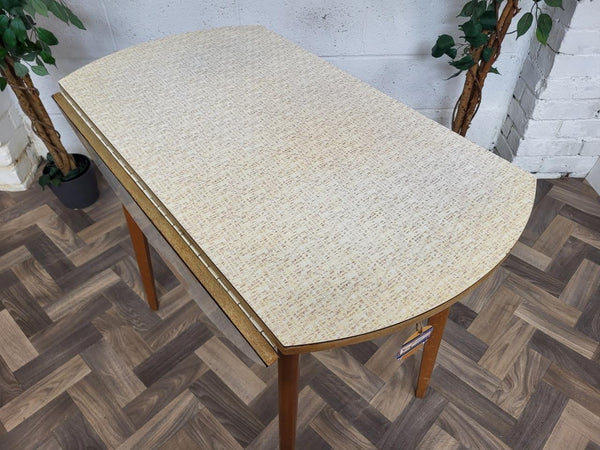 Vintage Mid-Century Round Brown Formica Dropleaf Dining Table Retro Scandi MCM