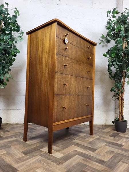 Vintage Mid-Century Vanson Walnut Chest Of Drawers Tallboy Retro Scandi MCM