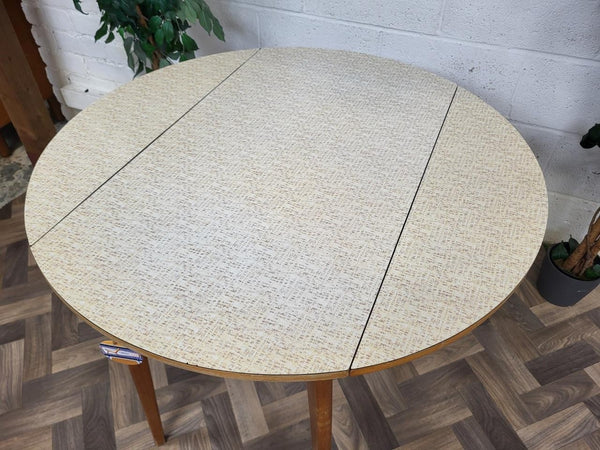 Vintage Mid-Century Round Brown Formica Dropleaf Dining Table Retro Scandi MCM