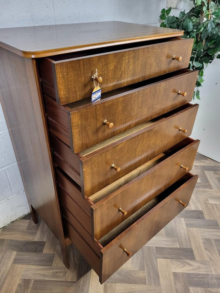 Vintage Mid-Century Vanson Walnut Chest Of Drawers Tallboy Retro Scandi MCM