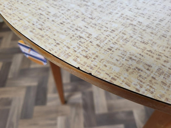 Vintage Mid-Century Round Brown Formica Dropleaf Dining Table Retro Scandi MCM