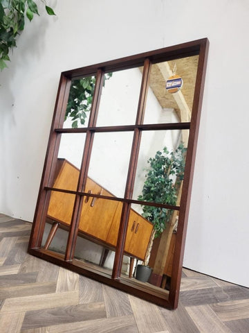 Vintage 60's Teak Square Grid Window Pane Mirror Mid-Century Danish Retro MCM