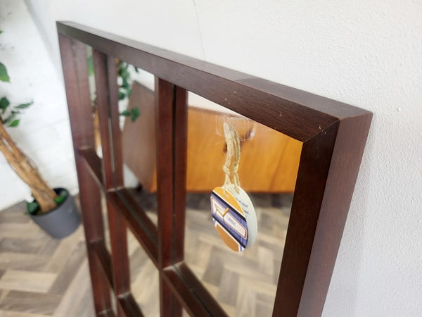 Vintage 60's Teak Square Grid Window Pane Mirror Mid-Century Danish Retro MCM