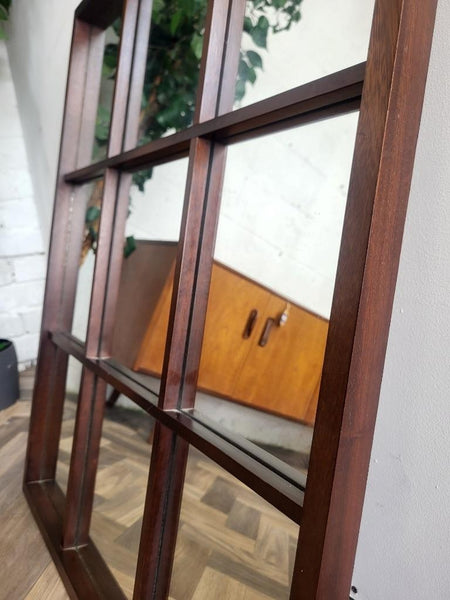 Vintage 60's Teak Square Grid Window Pane Mirror Mid-Century Danish Retro MCM