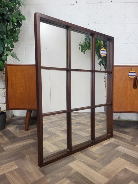 Vintage 60's Teak Square Grid Window Pane Mirror Mid-Century Danish Retro MCM