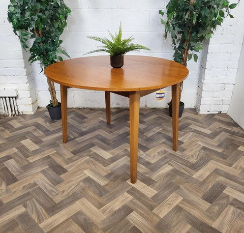 Vintage Mid-Century Round Teak Dropleaf Dining Table Retro Danish Scandi MCM