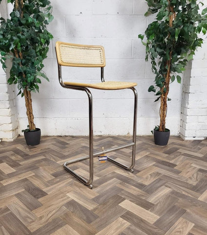 Single Vintage Italian Marcel Breuer Cesca Style Bar Stool Chrome Cantilever