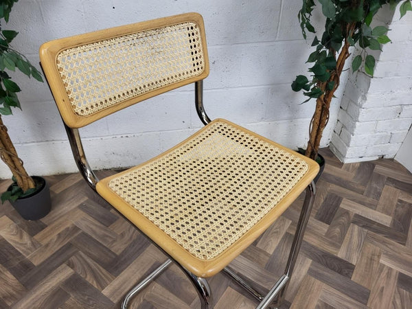 Single Vintage Italian Marcel Breuer Cesca Style Bar Stool Chrome Cantilever