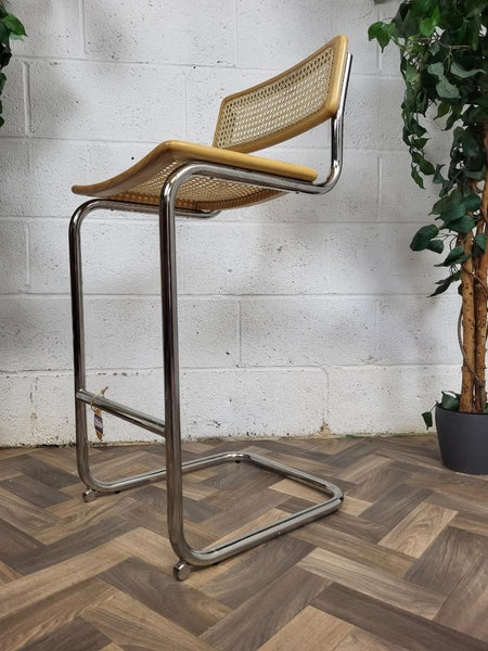 Single Vintage Italian Marcel Breuer Cesca Style Bar Stool Chrome Cantilever