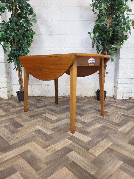Vintage Mid-Century Round Teak Dropleaf Dining Table Retro Danish Scandi MCM