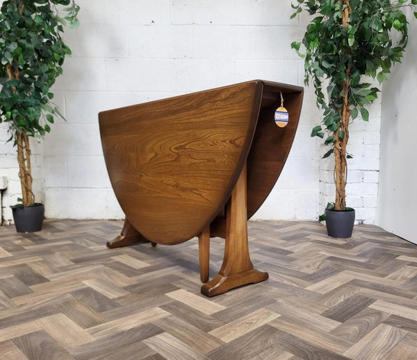 Vintage Ercol Dropleaf Gateleg Oval Dining Table Model 610 Dark Stain Elm
