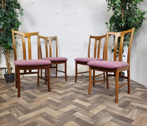 Set Of 4 Vintage Mid-Century Teak & Purple Tweed Dining Chairs Danish Scandi MCM