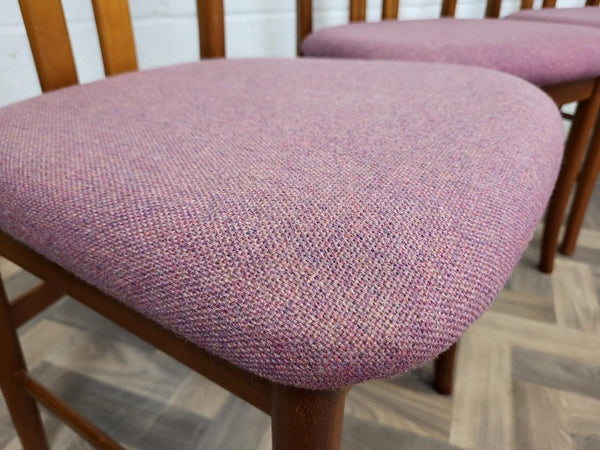 Set Of 4 Vintage Mid-Century Teak & Purple Tweed Dining Chairs Danish Scandi MCM