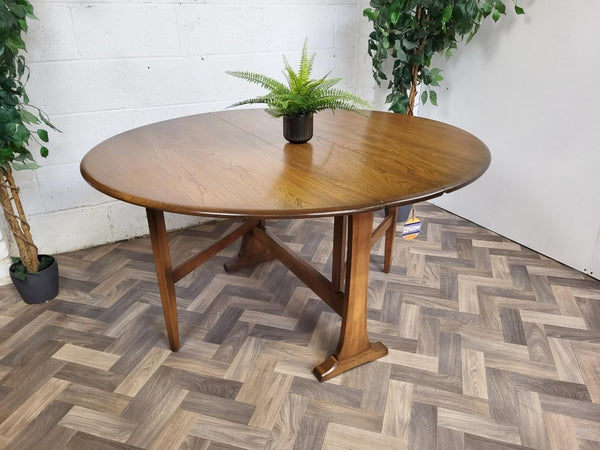 Vintage Ercol Dropleaf Gateleg Oval Dining Table Model 610 Dark Stain Elm