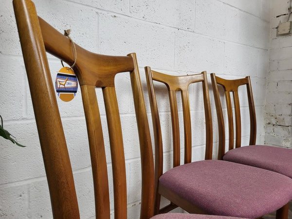 Set Of 4 Vintage Mid-Century Teak & Purple Tweed Dining Chairs Danish Scandi MCM