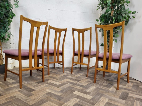 Set Of 4 Vintage Mid-Century Teak & Purple Tweed Dining Chairs Danish Scandi MCM