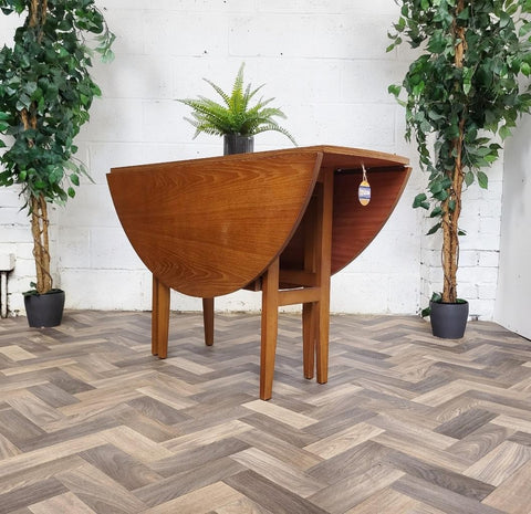 Vintage Mid-Century Round Teak Dropleaf Gateleg Dining Table Retro Danish Scandi