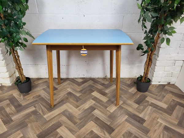 Vintage 60's Blue Formica Small Kitchen Side Table Desk Mid-Century Retro