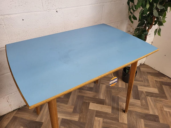 Vintage 60's Blue Formica Small Kitchen Side Table Desk Mid-Century Retro