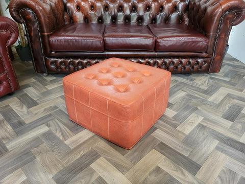 Vintage Mid-Century Sherborne Orange Vinyl Pouffe Footstool Retro 60's MCM