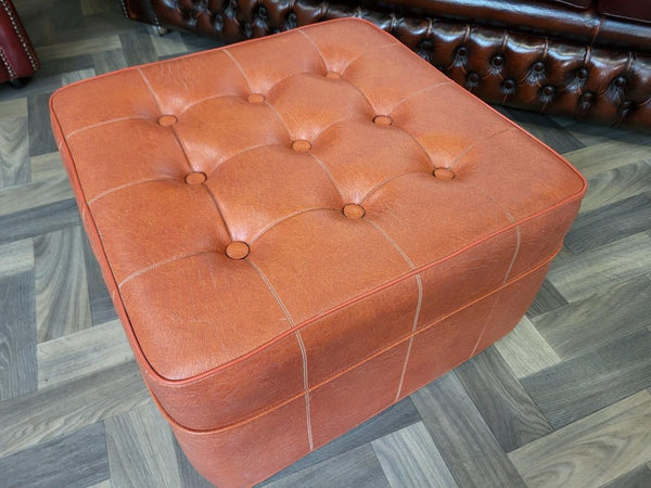 Vintage Mid-Century Sherborne Orange Vinyl Pouffe Footstool Retro 60's MCM