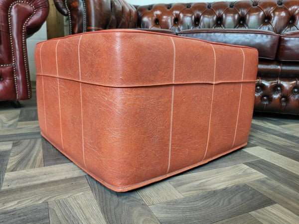 Vintage Mid-Century Sherborne Orange Vinyl Pouffe Footstool Retro 60's MCM