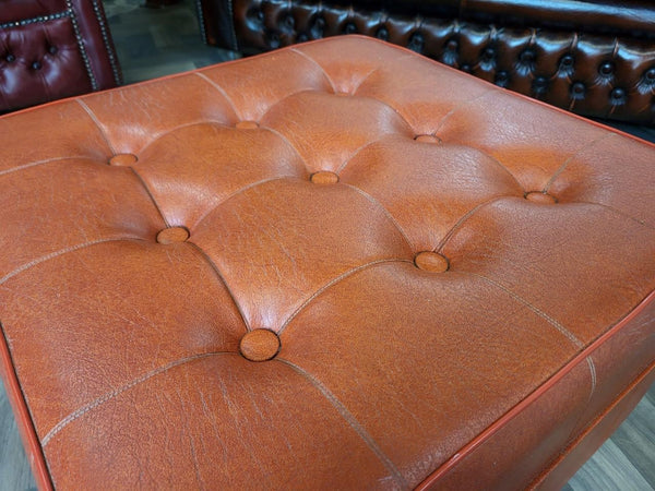 Vintage Mid-Century Sherborne Orange Vinyl Pouffe Footstool Retro 60's MCM
