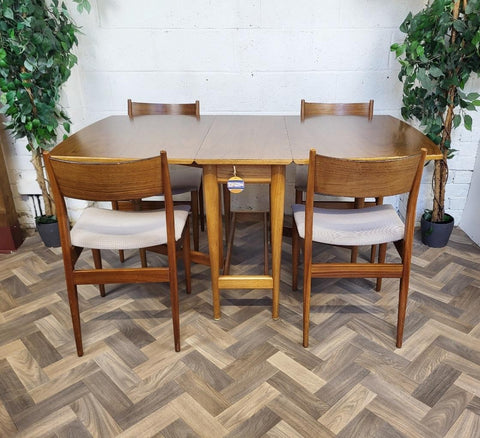 Vintage Mid-Century Uniflex Walnut Dropleaf Dining Table & 4 Chairs Set MCM