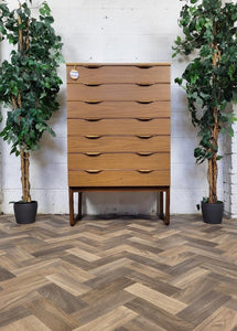 Vintage Mid-Century Europa Teak Tallboy Chest Of 7 Drawers Scandi Retro MCM
