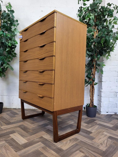 Vintage Mid-Century Europa Teak Tallboy Chest Of 7 Drawers Scandi Retro MCM