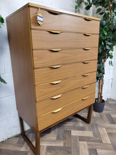 Vintage Mid-Century Europa Teak Tallboy Chest Of 7 Drawers Scandi Retro MCM