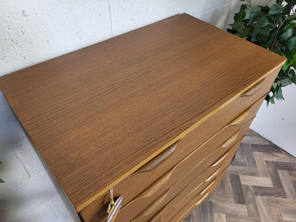 Vintage Mid-Century Europa Teak Tallboy Chest Of 7 Drawers Scandi Retro MCM