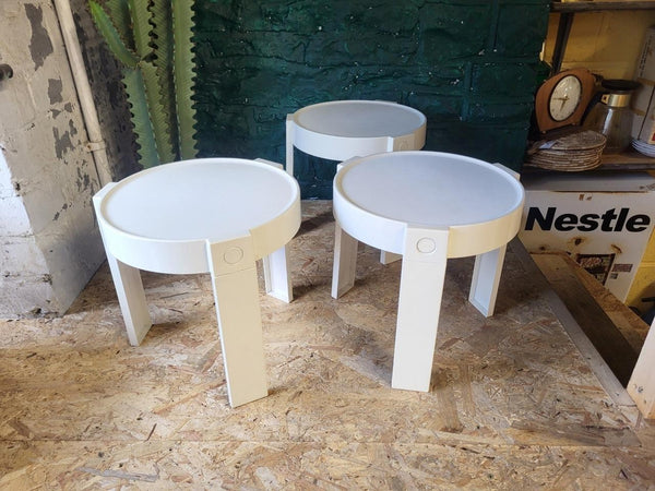 Vintage Mid-Century Retro Nest Of White Plastic Stacking Tables Space Age Atomic