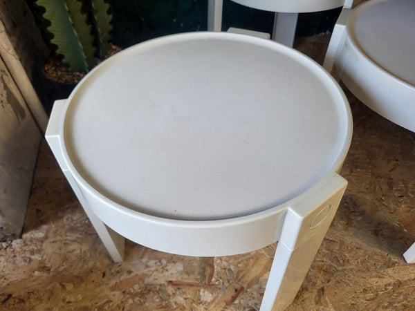 Vintage Mid-Century Retro Nest Of White Plastic Stacking Tables Space Age Atomic
