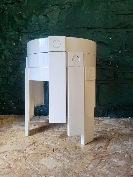 Vintage Mid-Century Retro Nest Of White Plastic Stacking Tables Space Age Atomic