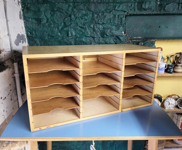 Vintage Wooden Desktop Pigeon Hole A4 Filing Trays