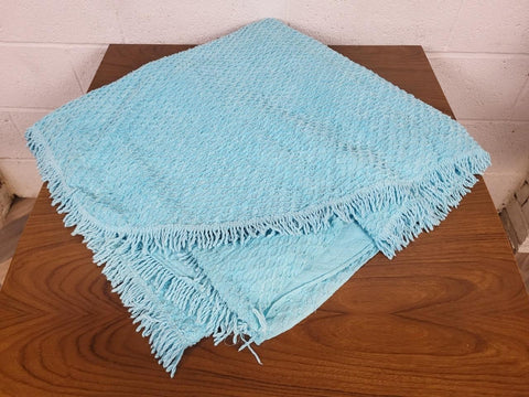Vintage Mid-Century Light Blue Candlewick Bedspread Double Retro