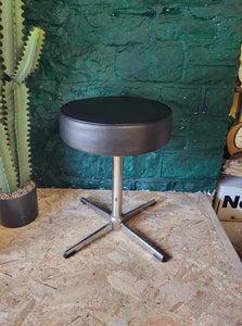 Vintage Mid-Century Chrome & Black Vinyl Round Stool Retro 60's