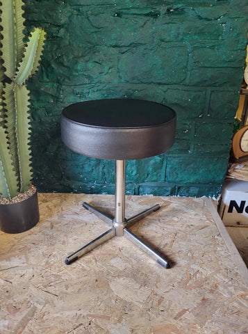Vintage Mid-Century Chrome & Black Vinyl Round Stool Retro 60's