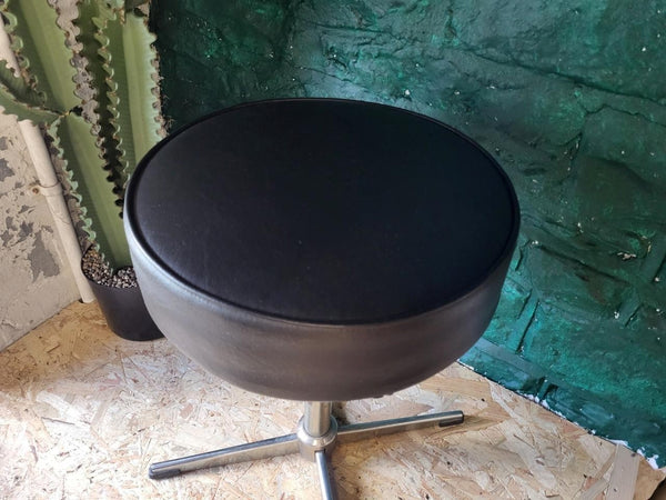 Vintage Mid-Century Chrome & Black Vinyl Round Stool Retro 60's